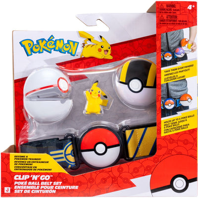 Jazwares Pokémon – Clip-and-Go-Pokeball-Gürtelset – Pikachu Nr. 5 mit Premier-Ball, Ultra-Ball-Gürtel im elektrischen Stil