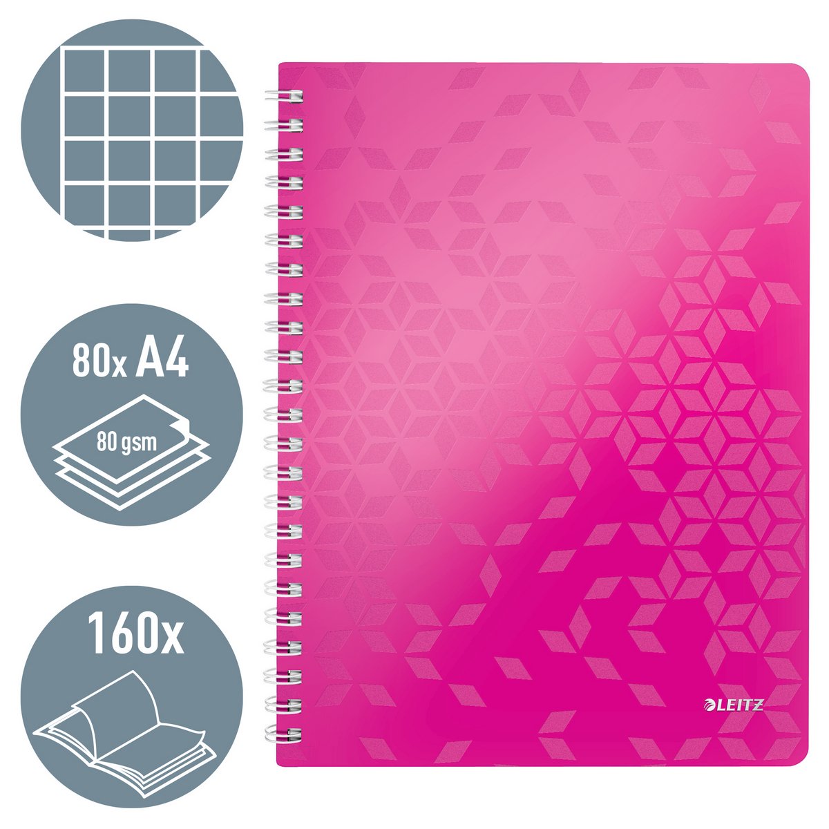 Leitz Wow Notizbuch Größe 21 x 297 cm (A4) kariert 5 mm rosa