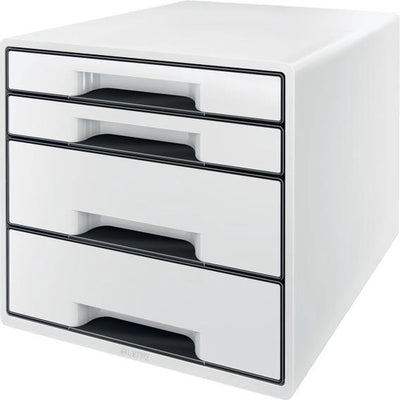 Leitz Wow Cube Schubladenelement mit 4 Schubladen – Aufbewahrung mit Fächern – für Büro und Heimarbeit – ideal für das Heimbüro – Weißgrau