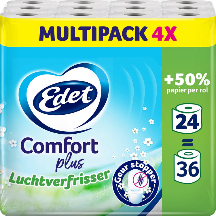 Edet Comfort Plus Toilettenpapier mit Lufterfrischer – 3 Schichten – 24 Maxi-Rollen