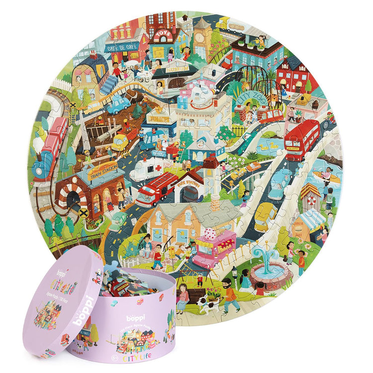 Boppi Stadtleben – rundes Puzzle – 150 Teile – 58 cm Durchmesser – hergestellt aus 3-lagigem Recyclingkarton