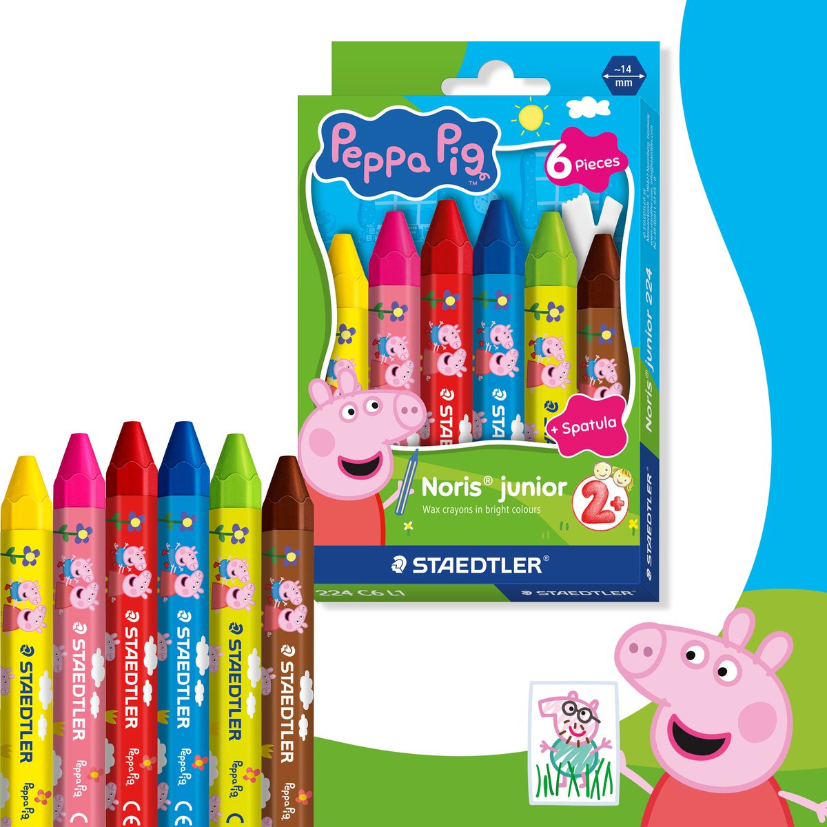 Staedtler Peppa Pig x Noris Junior Wachsmalstifte – Set mit 6 Stück