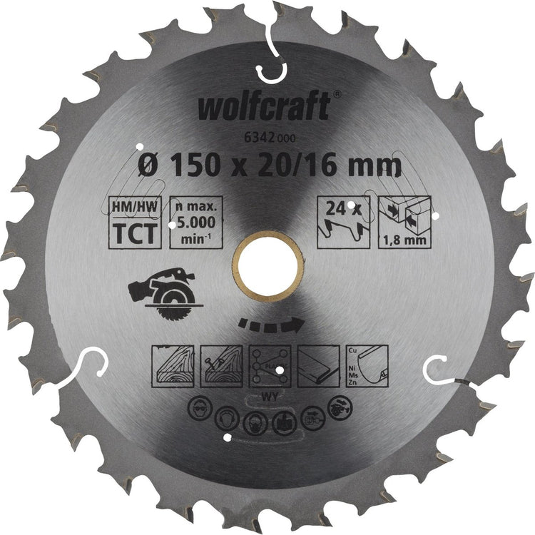 Wolfcraft - Kreissägeblatt 150 mm - 24 Zähne - 20 16 mm Bohrung - für Kreissäge - 6342000