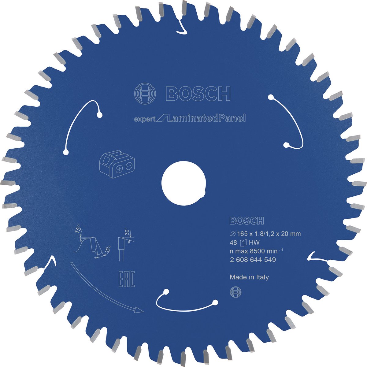 Bosch 2608644549 Kreissägeblatt Akku Expert – 165 x 20 x 48t – Melaminplatte – Hartmetall
