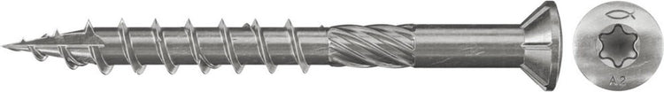fischer Terrassenschrauben 5 x 60 mm – Edelstahl A2 – Teilgewinde – TX-Aufnahme – Senkkopf – 150 Stück