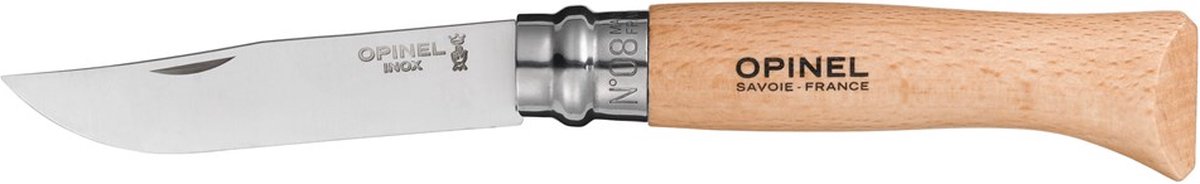 Opinel Tradition Inox Nr. 08 Taschenmesser – 8,5 cm – inklusive braunem Alpin-Etui – Edelstahl und Buchenholz – Geschenkbox