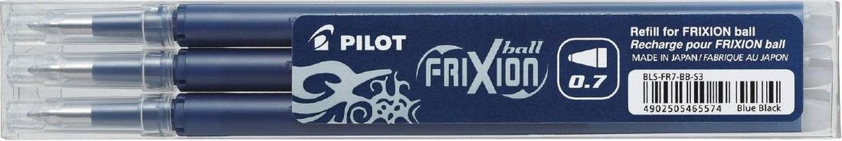 Pilot-Set mit 3 Stück – Mine Frixion Ball 0,7 – Schwarzblau – mittlere Spitze