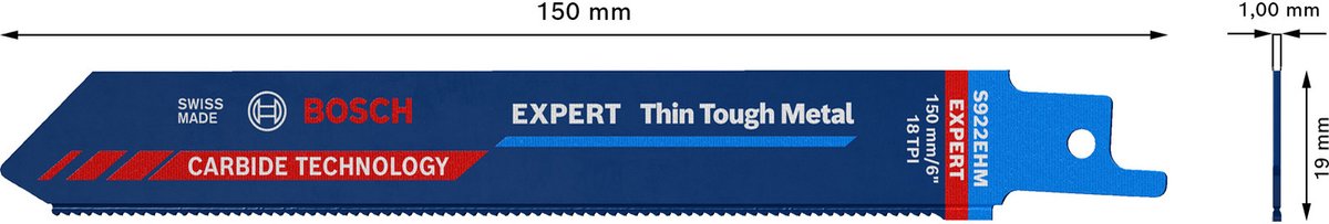 Bosch 2608900360 Expert Säbelsägeblatt s922ehm dünnes, zähes Metall