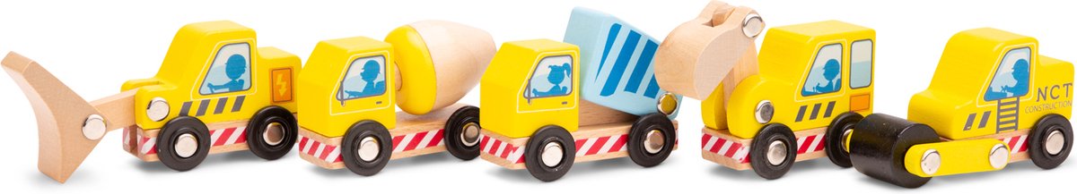 New Classic Toys® Mini-Baufahrzeuge aus Holz, Baufahrzeuge-Set – Spielzeugauto – Spielzeugfahrzeug – 5 Autos