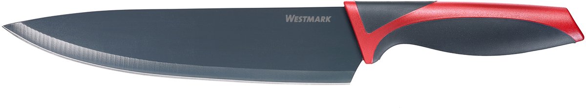 Westmark Kochmesser, Klingenlänge 20 cm, breite Klinge, mit Klingenschutz, Edelstahl-Kunststoff, anthrazitrot, 14542270