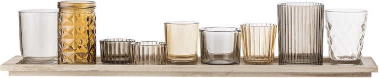 Bloomingville - Teelichter - Glasholz - Braun - 10er-Set - L56xH10xB14 cm