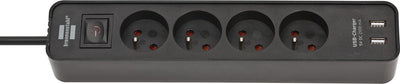 Brennerstuhl ecolor Steckdosenleiste mit USB 4-fach 1,5m h05vv-f3g1,5 schwarz *fr*