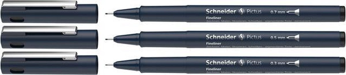 Schneider Schreibgeräte Schneider Fineliner – Pictus – Schwarz – 3 Strichstärken – S-197593