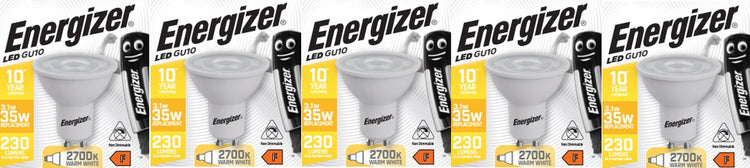 Energieeffizienter LED-Spot von Energizer – GU10 – 3,1 Watt – warmweißes Licht – nicht dimmbar – 5 Stück