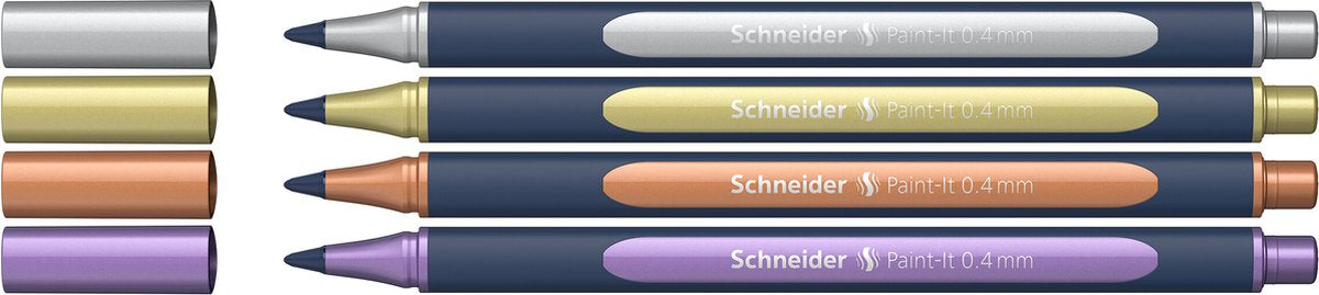 Schneider Schreibgeräte Schneider Paint-it 050 – Tintenroller metallic – 0,4 mm – Etui 4 Stück – sortiert – s-ml05011501