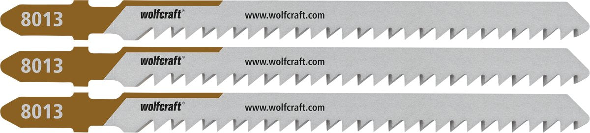 Wolfcraft – 3 Stichsägeblätter für MDF – 65 mm Feinschnitt – HCS-Sägeblatt mit T-Schaft – Holz – 8013000