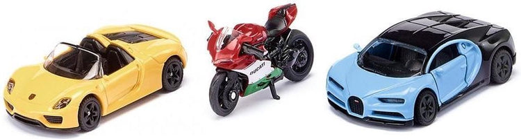 Siku geschenkset Sportwagen und Motorrad 17 cm Stahl 3-teilig (6313)