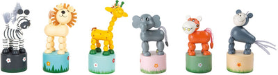 Kleine Fußholzdruckfigur wilde Tiere, 6 -Set von 6