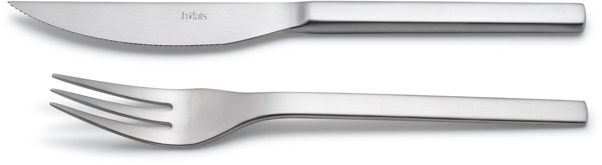 Höfats Steakbesteck 8-teiliges Besteckset für 4 Personen mit Steakmesser, Steakgabel und Holzbox, aus Edelstahl