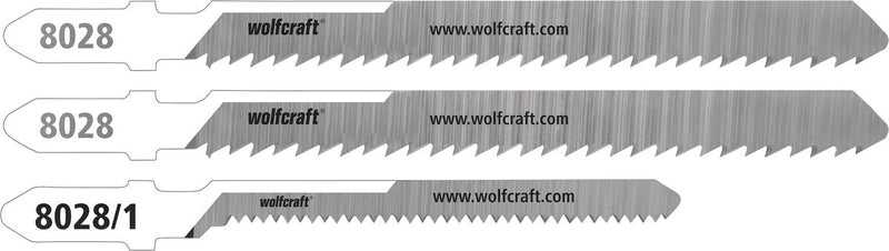 Wolfcraft – Polycarbonat-Wellblech-Stichsägeblätter – 3 Stück – feiner gerader und gebogener Schnitt – HCS und BIM mit T-Schaft – speziell für Polycarbonat-Platten – 8028000