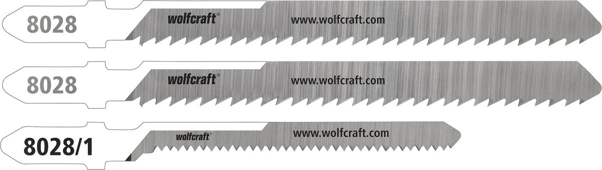 Wolfcraft – Polycarbonat-Wellblech-Stichsägeblätter – 3 Stück – feiner gerader und gebogener Schnitt – HCS und BIM mit T-Schaft – speziell für Polycarbonat-Platten – 8028000