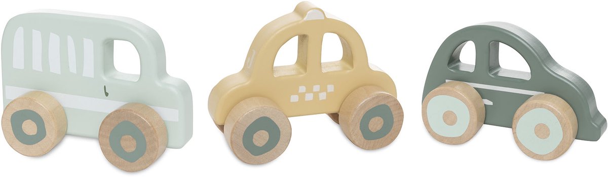 Jollein Baby-Holzauto auf Rädern – 3 Stück – Holzspielzeug