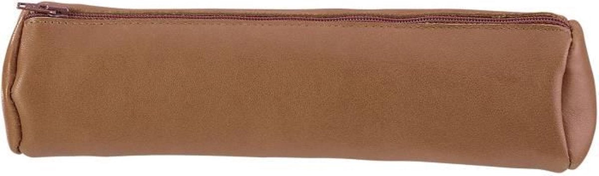 Oxford-Stiftetui 22x6cm Leder rund karamellbraun