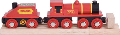 Bigjigs Toys Bigjigs Holzlokomotive mit Wagen – rot
