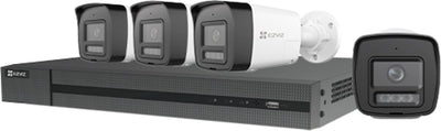 Ezviz H3K POE 4K Kit – 4x Outdoor-Überwachungskamera – KI-Erkennung, aktive Nachtsicht-Verteidigung – IP67 – POE SD