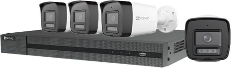 Ezviz H3K POE 4K Kit – 4x Outdoor-Überwachungskamera – KI-Erkennung, aktive Nachtsicht-Verteidigung – IP67 – POE SD