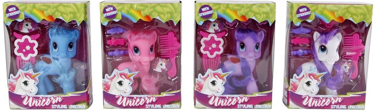 Einhornspielfigur mit Haarzubehör und Aufklebern