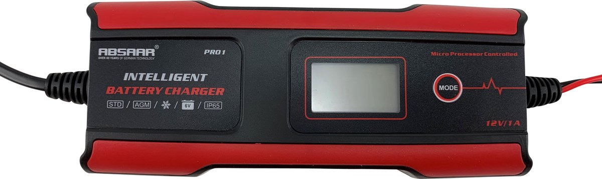 Absaar Batterieladegerät Pro 1.0 6 12 V 1 A – prozessorgesteuert – für Motorräder, Autos, Wohnmobile