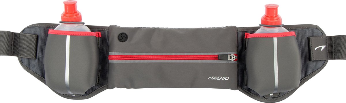 Avento Laufgürtel mit 2 Trinkflaschen – Addy – Grau Fluor Pink