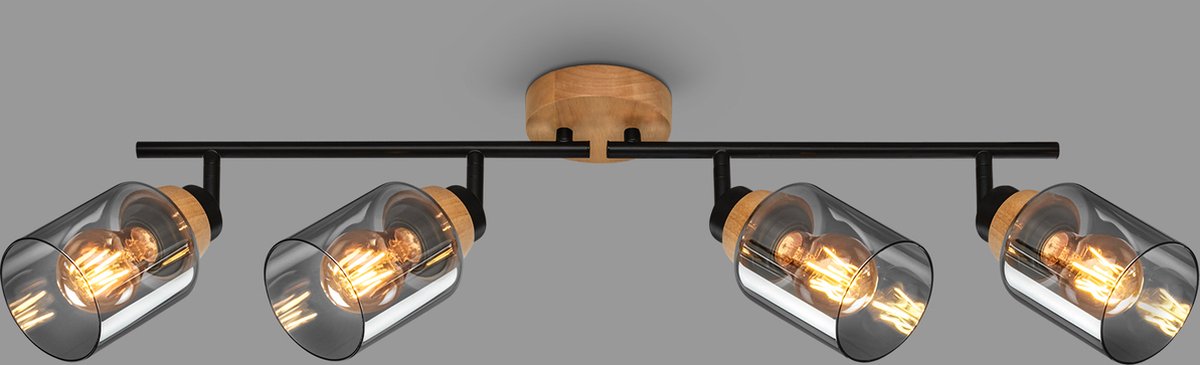 Briloner - Hema - Spot, mit Holz, Rauchglas, 4x E27 max. 10w