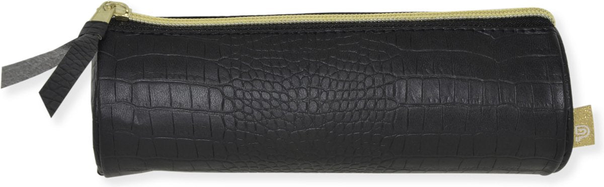Kangaro Kangar Federmäppchen – reines Krokoleder – Schwarz – 20 x 6 – rund – k-pm620033skz