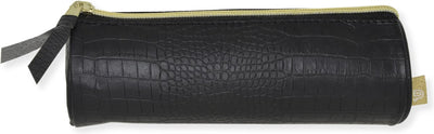 Kangaro Kangar Federmäppchen – reines Krokoleder – Schwarz – 20 x 6 – rund – k-pm620033skz