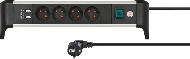 Brennerstuhl alu-office-line Steckdosenleiste 4-fach Pin Erde mit USB (Steckdosenblock für den Schreibtisch mit 1,8 m Kabel und Schalter, Made in Germany)