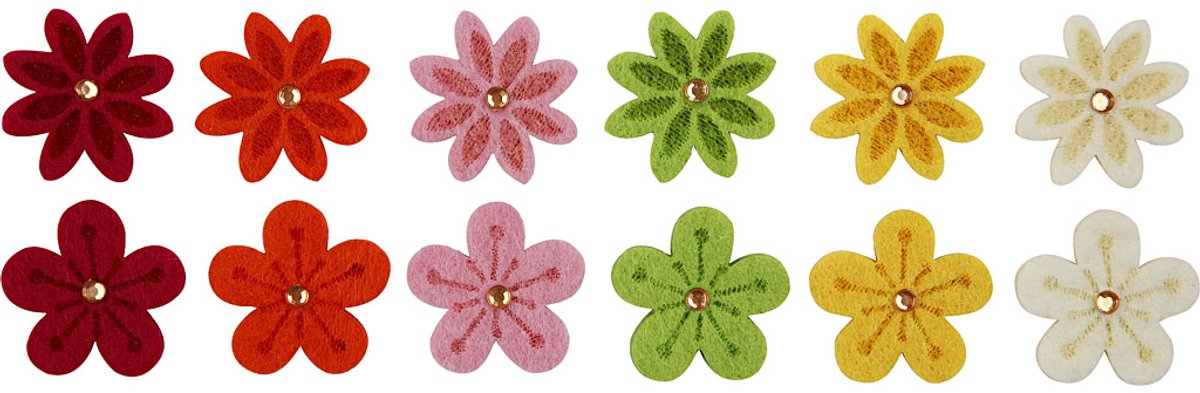 Creativ Company Filzblumen mit Strasssteinen, D 30 mm, Stärke 2,5 mm, 12 Stück 1 Box