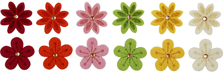 Creativ Company Filzblumen mit Strasssteinen, D 30 mm, Stärke 2,5 mm, 12 Stück 1 Box