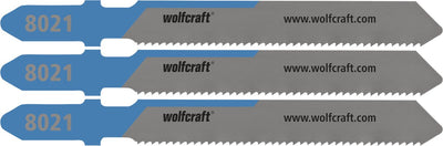Wolfcraft – 3 Stichsägeblätter für Stahl bis 3 mm – Feinschnitt – HSS mit T-Schaft – ideal für Stahlblech – 8021000