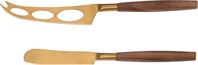 Alpina Käsemesser-Set 2-teilig – Käsemesser-Set mit goldfarbenen Klingen und Holzgriff – Käsemesser für Weich- und Hartkäse – Käsemesser-Set für Getränke oder Käsebrett