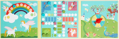 Rubbel-Magnetbrettspiel zum Mitnehmen – Ludo – Einhörner – 58 x 18,5 x 0,5 cm – 5 Jahre
