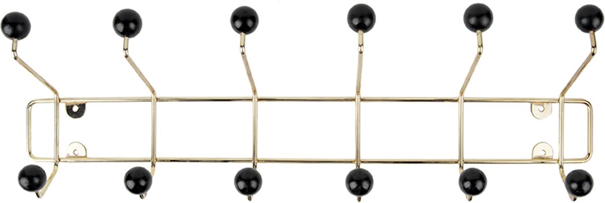 Present Time Hutablage Saturn – Gold mit schwarzen Kugeln – 53,5 x 15 x 14 cm – skandinavisch – Wandgarderobe – Goldgarderobe – Hutablage