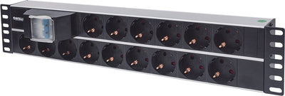 Intellinet 714051 – 19 Zoll Steckdose für Patchschrank – 2 HE – Schutzkontaktsteckdose – Schwarz