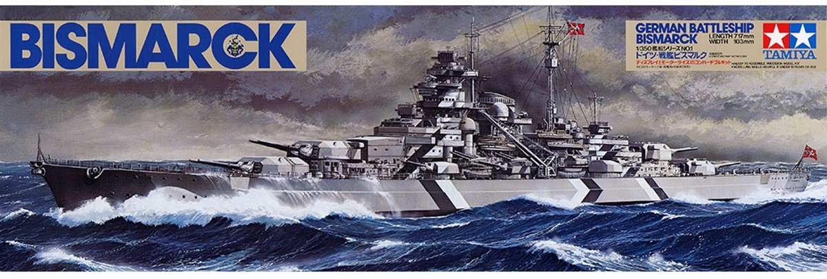 Tamiya Modellbausatz Schiffe – 78013 WWII Deutsches Schlachtschiff Bismarck aus Kunststoff – 1:350 – Modellbau