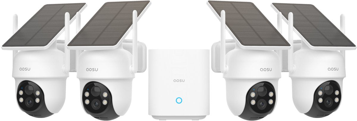 Aosu Solarcam D1 Classic Kit – 4 Sicherheitskameras mit 2K-Auflösung – 360°-Ansicht, KI-Tracking