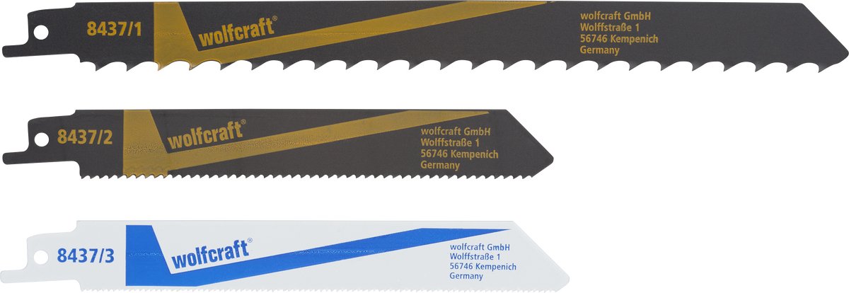Wolfcraft - reciprocating saw blades - 3-piece set for reciprocating saw - 8437000