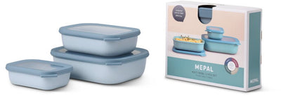 Mepal – Multischüssel-Cirqula-Aufbewahrungsbox-Set – 500 + 1000 + 2000 ml – rechteckig – nordisches Blau