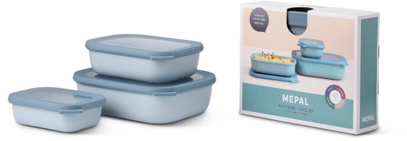 Mepal – Multischüssel-Cirqula-Aufbewahrungsbox-Set – 500 + 1000 + 2000 ml – rechteckig – nordisches Blau