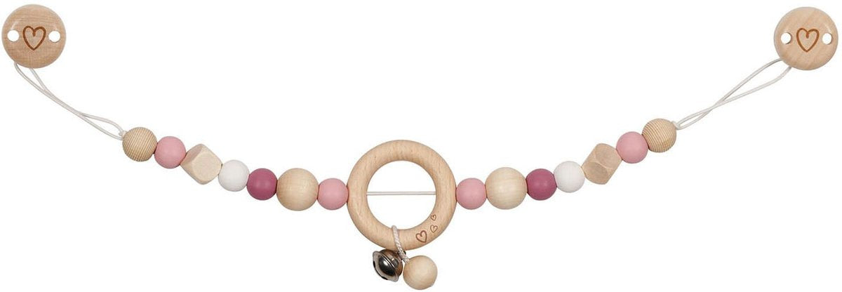 Goki Holz Kinderwagenkette Herz rosa mit Clips